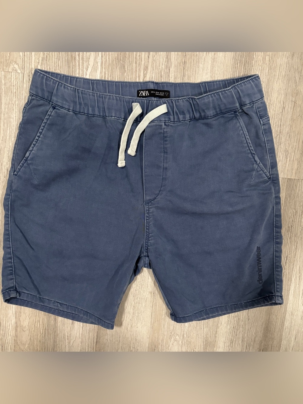 ZARA Blue Soft Wash Lightweight Denim Shorts, Drawstring Mens XL